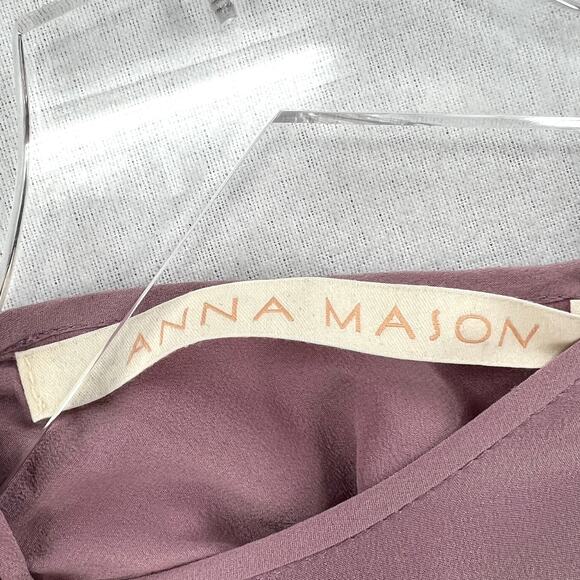 ANNA MASON Dress Womens US 4 Mauve Rose Silk Long Sleeve Dropped Waist Ruffle - Picture 14 of 16